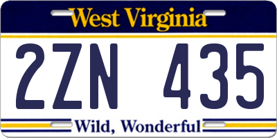 WV license plate 2ZN435