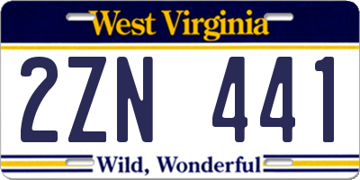 WV license plate 2ZN441