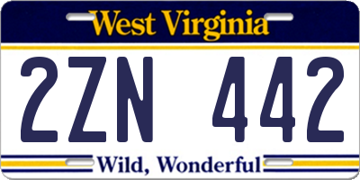 WV license plate 2ZN442