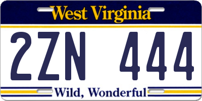 WV license plate 2ZN444