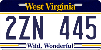 WV license plate 2ZN445