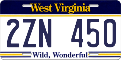 WV license plate 2ZN450