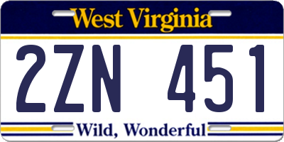WV license plate 2ZN451