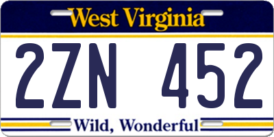 WV license plate 2ZN452