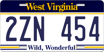 WV license plate 2ZN454