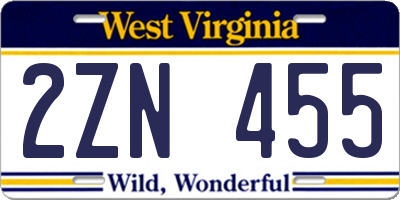 WV license plate 2ZN455