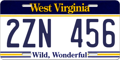 WV license plate 2ZN456
