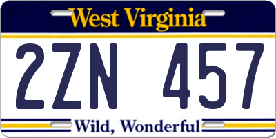 WV license plate 2ZN457