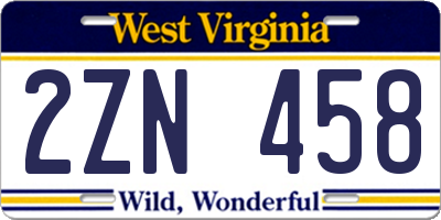 WV license plate 2ZN458