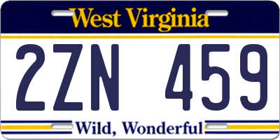 WV license plate 2ZN459