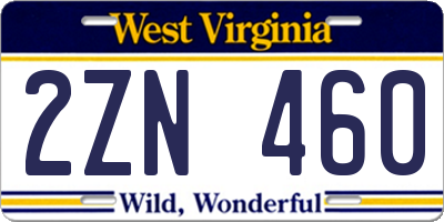 WV license plate 2ZN460