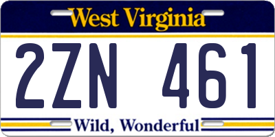 WV license plate 2ZN461