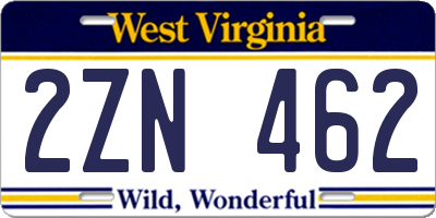 WV license plate 2ZN462