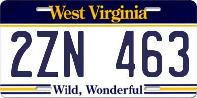 WV license plate 2ZN463