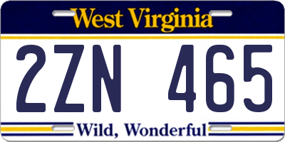 WV license plate 2ZN465