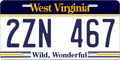 WV license plate 2ZN467