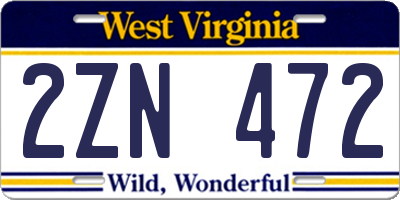 WV license plate 2ZN472