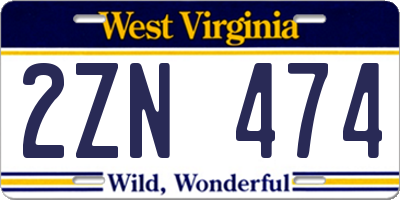 WV license plate 2ZN474