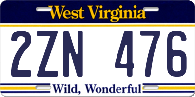 WV license plate 2ZN476