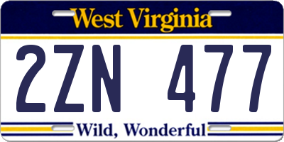 WV license plate 2ZN477