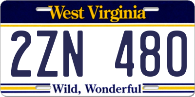 WV license plate 2ZN480