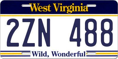 WV license plate 2ZN488