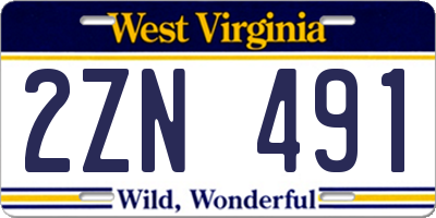 WV license plate 2ZN491