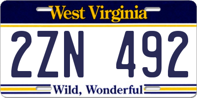 WV license plate 2ZN492