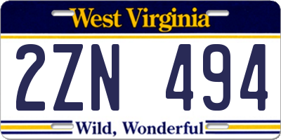 WV license plate 2ZN494