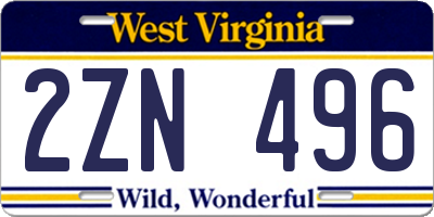 WV license plate 2ZN496