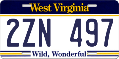 WV license plate 2ZN497
