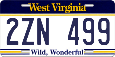 WV license plate 2ZN499