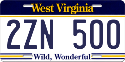 WV license plate 2ZN500