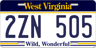 WV license plate 2ZN505