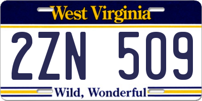 WV license plate 2ZN509