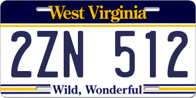 WV license plate 2ZN512