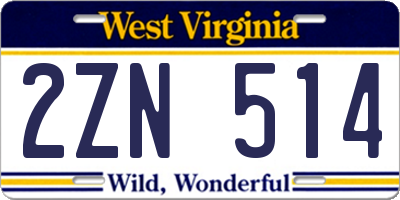 WV license plate 2ZN514