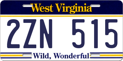 WV license plate 2ZN515