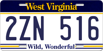 WV license plate 2ZN516