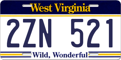 WV license plate 2ZN521
