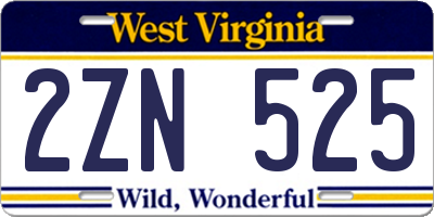 WV license plate 2ZN525