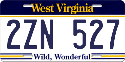 WV license plate 2ZN527