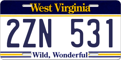 WV license plate 2ZN531
