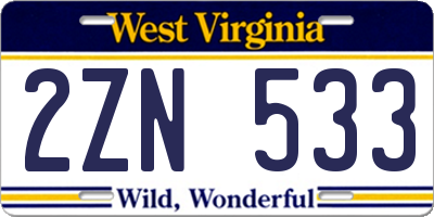 WV license plate 2ZN533