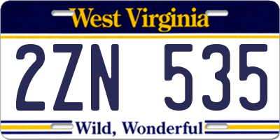WV license plate 2ZN535