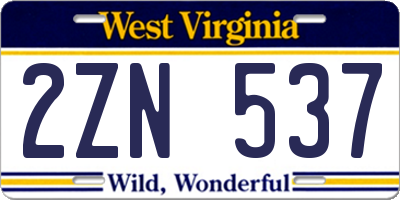 WV license plate 2ZN537