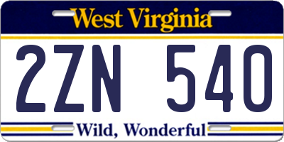 WV license plate 2ZN540