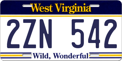 WV license plate 2ZN542