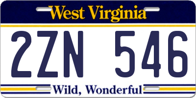 WV license plate 2ZN546