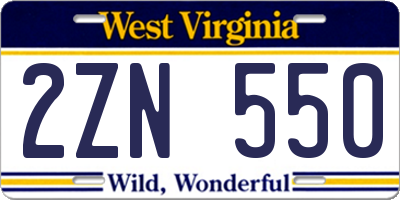 WV license plate 2ZN550